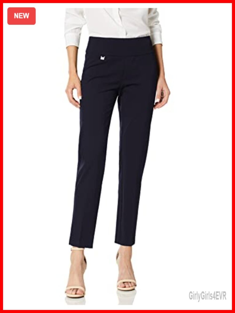 Pull On Knit Ankle Pant Wide Band Tummy Control Stretch Work
